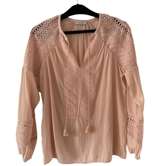 Ramy Brook Winnie Crochet Lace Embroidered Peasant Blouse Blush Pink - Picture 10 of 10